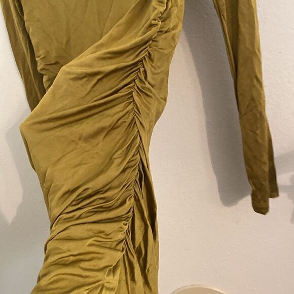 Like New Gold Draped Cowl Neck Slinky Ruched Midi Dress (Please see pix) - Picture 5 of 8